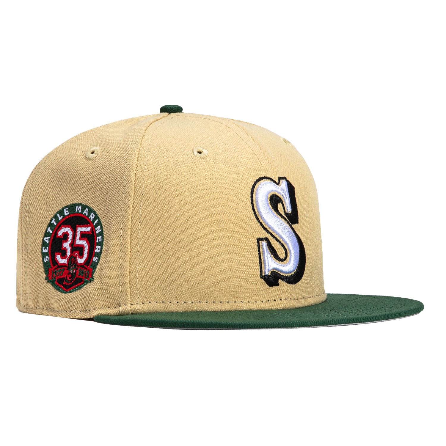 New Era 59FIFTY Seattle Mariners 35th Anniversary Patch Hat - Tan, Green Tan/Green / 7 7/8