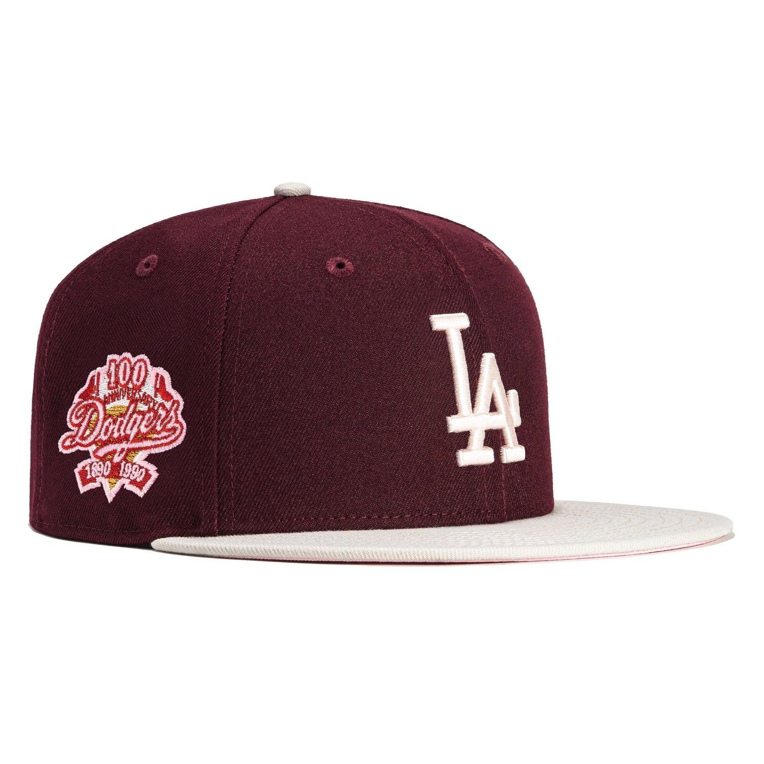 Los Angeles Dodgers New Era 100th Anniversary Pink Undervisor 59FIFTY  Fitted Hat - Brown