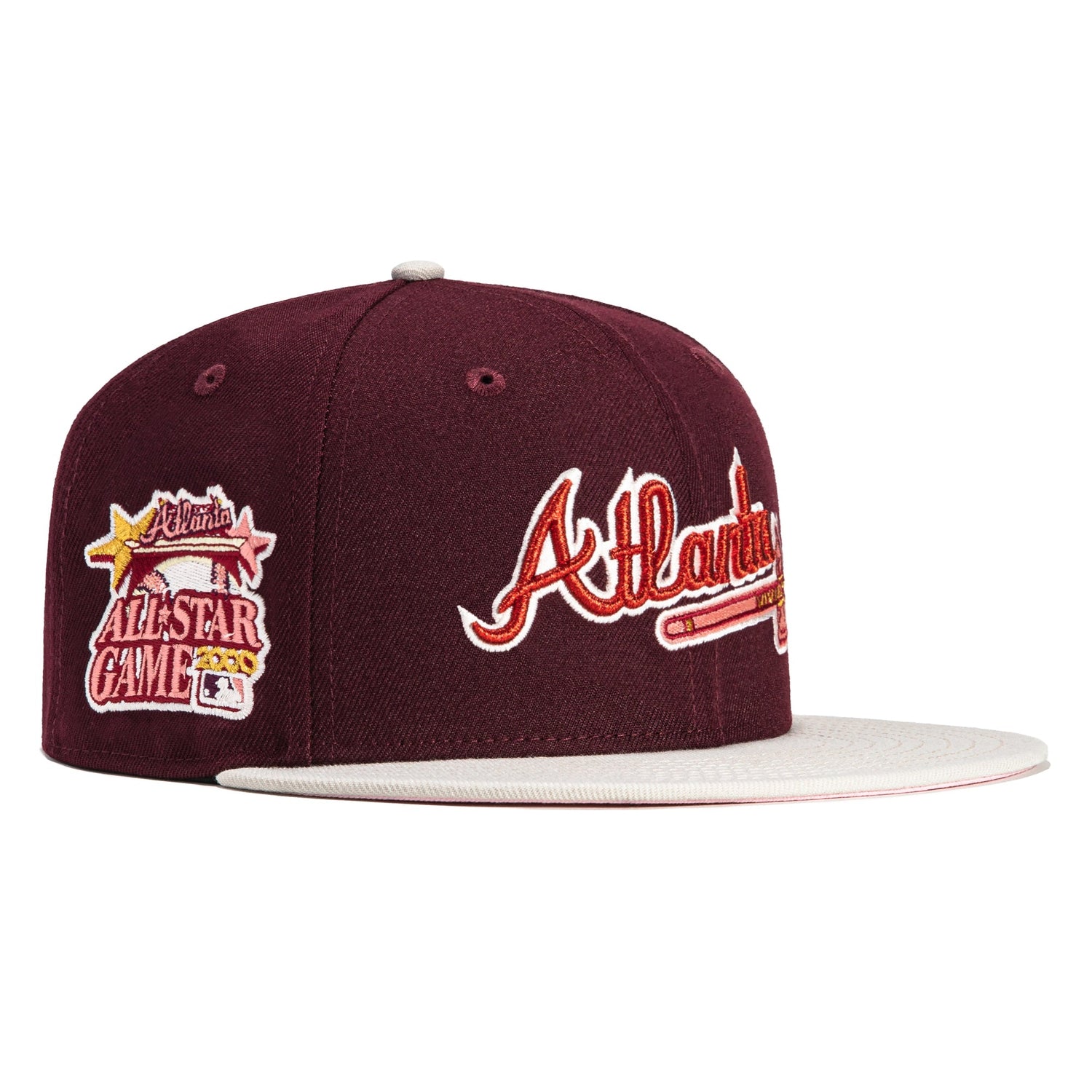 New Era 59FIFTY Velvet Atlanta Braves 2000 All Star Game Patch Jersey Hat - Maroon, Stone, Pink Maroon/Stone/Pink / 7 1/4
