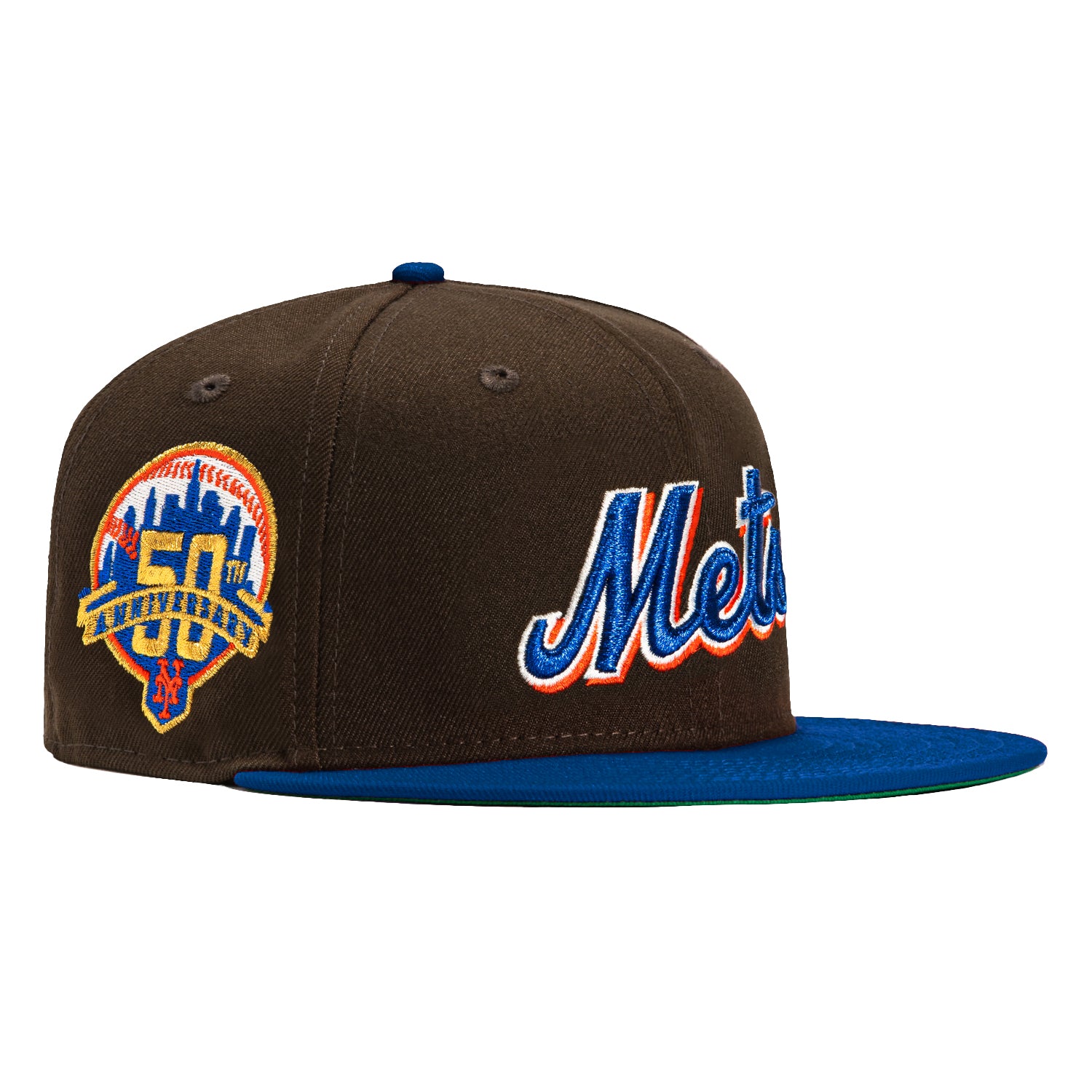 Toasted Peanut NY Mets Brown Visor 50th Anniversary Patch Fitted 73/4