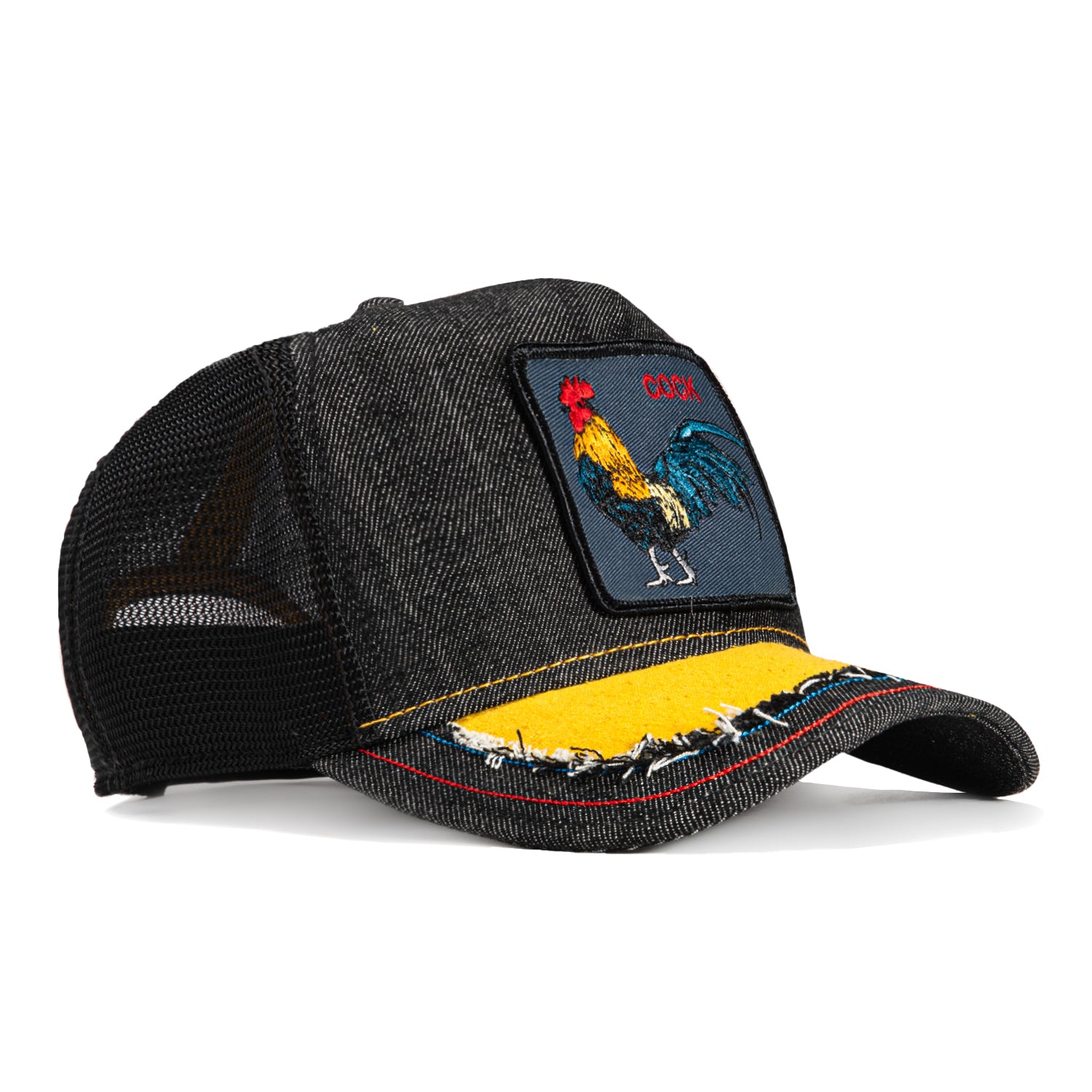 Goorin Bros Silky Cock Adjustable Trucker Distressed Hat - Black Denim – Hat  Club