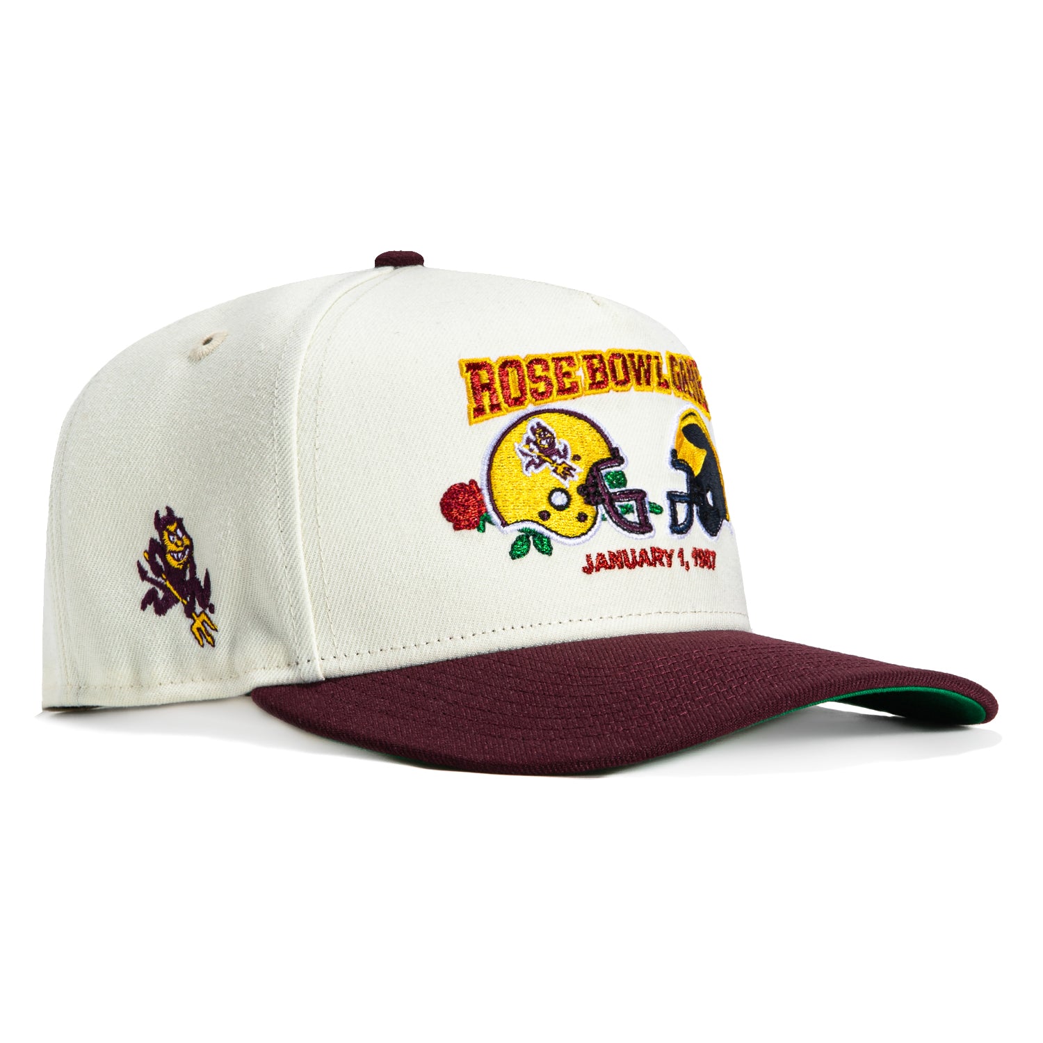 NewEra9FiftyA-FrameArizonaStateSunDevilsRoseBowlLogoPatchSnapbackHat-White,Maroon