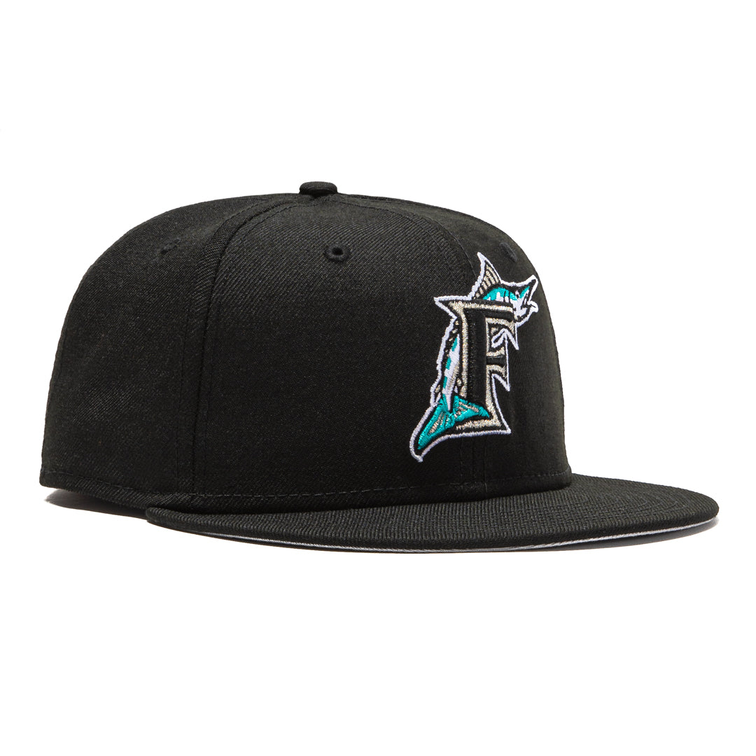 Men's Florida Marlins New Era Gray/Black 1993 Inaugural Season Cooperstown  Collection Undervisor 59FIFTY Fitted Hat