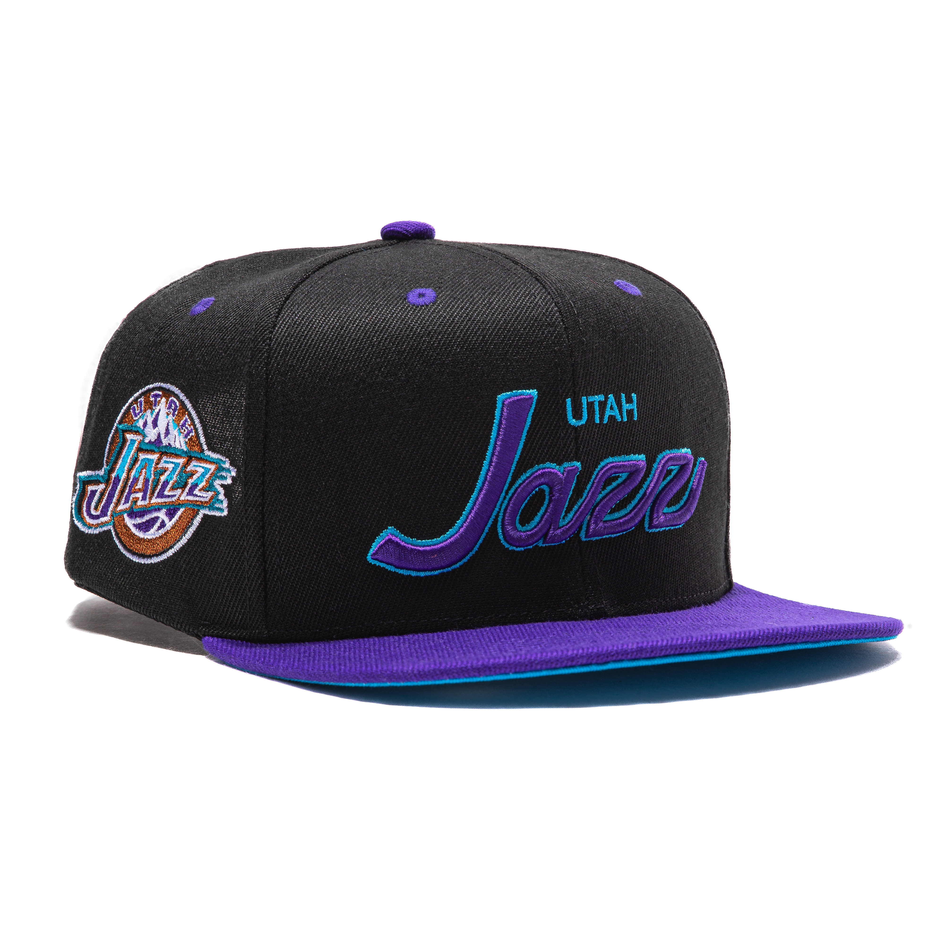 Utah Jazz NBA Mitchell & Ness Hat Snapback Rear Script Light Blue Purple  Cap New