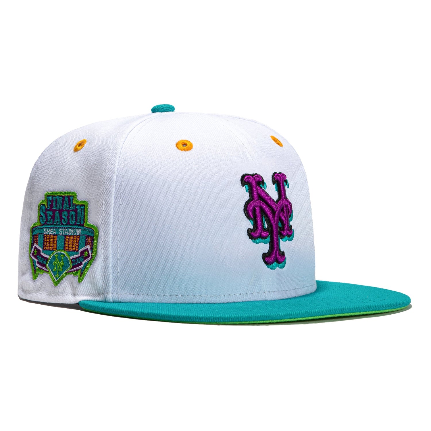 New Era 59FIFTY Teal Lime New York Mets Final Season Patch Hat - White, Teal White/Teal / 7 1/8