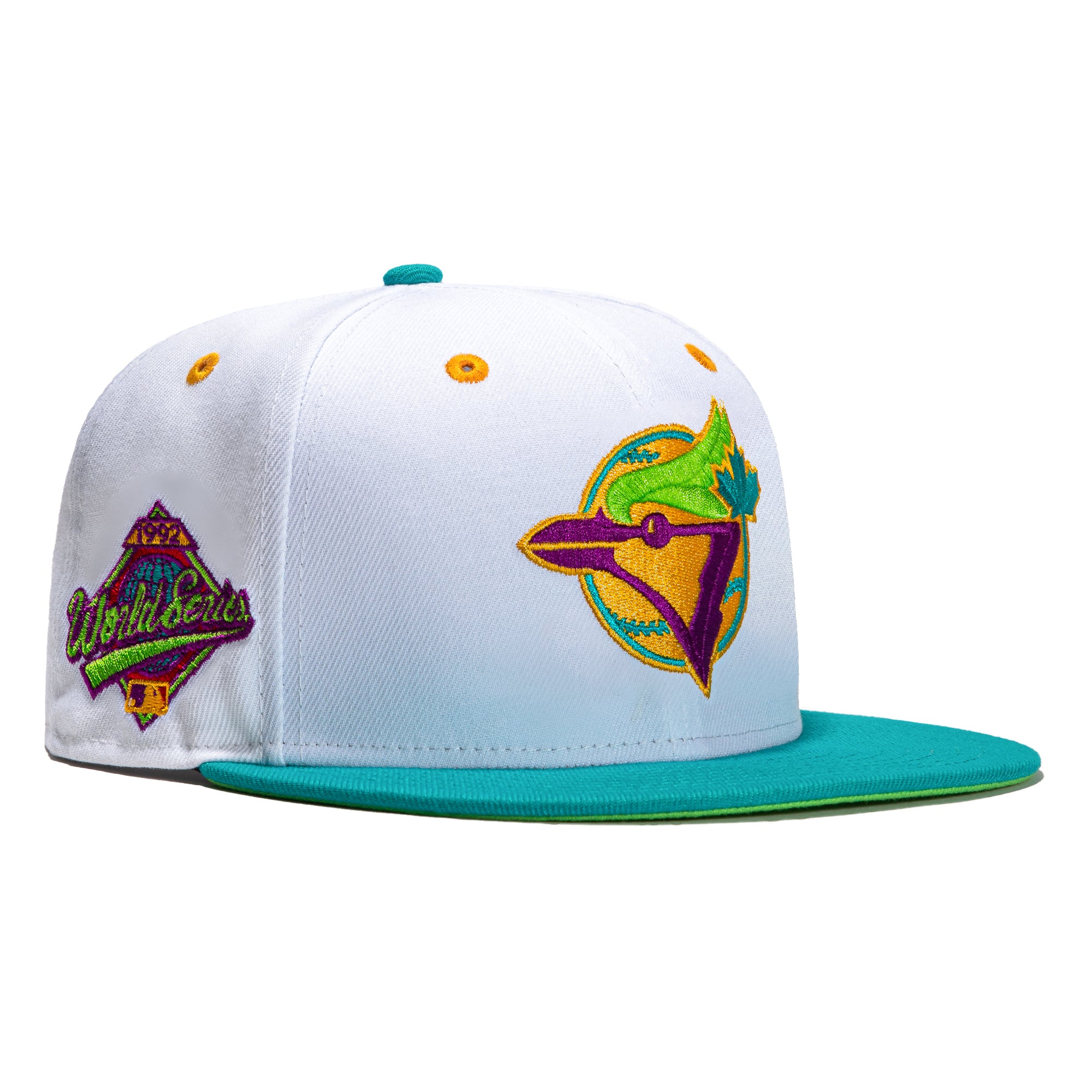 New Era 59FIFTY Teal Lime Toronto Blue Jays 1992 World Series Patch Hat - White, Teal White/Teal / 7 5/8