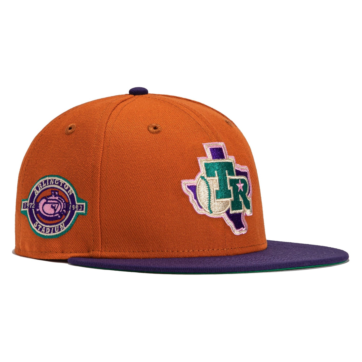 New Era 59FIFTY Cactus Fruit Texas Rangers Arlington Stadium Patch Hat- Burnt Orange, Purple Burnt Orange/Purple / 7 1/2
