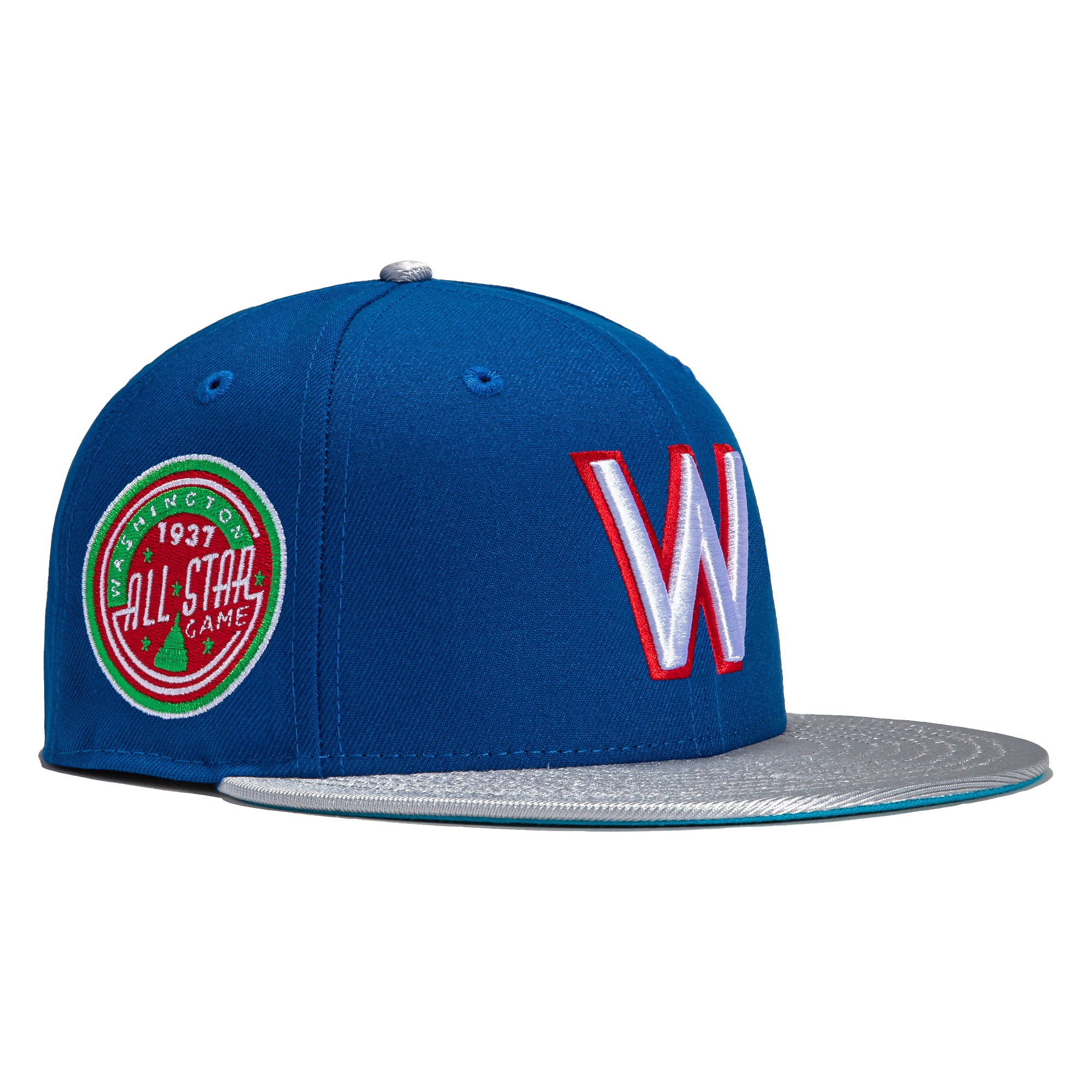 New Era 59FIFTY Juice Box Washington Senators 1937 All Star Game Patch Hat - Royal, Metallic Silver Neon Blue/Metallic Silver / 7 1/2