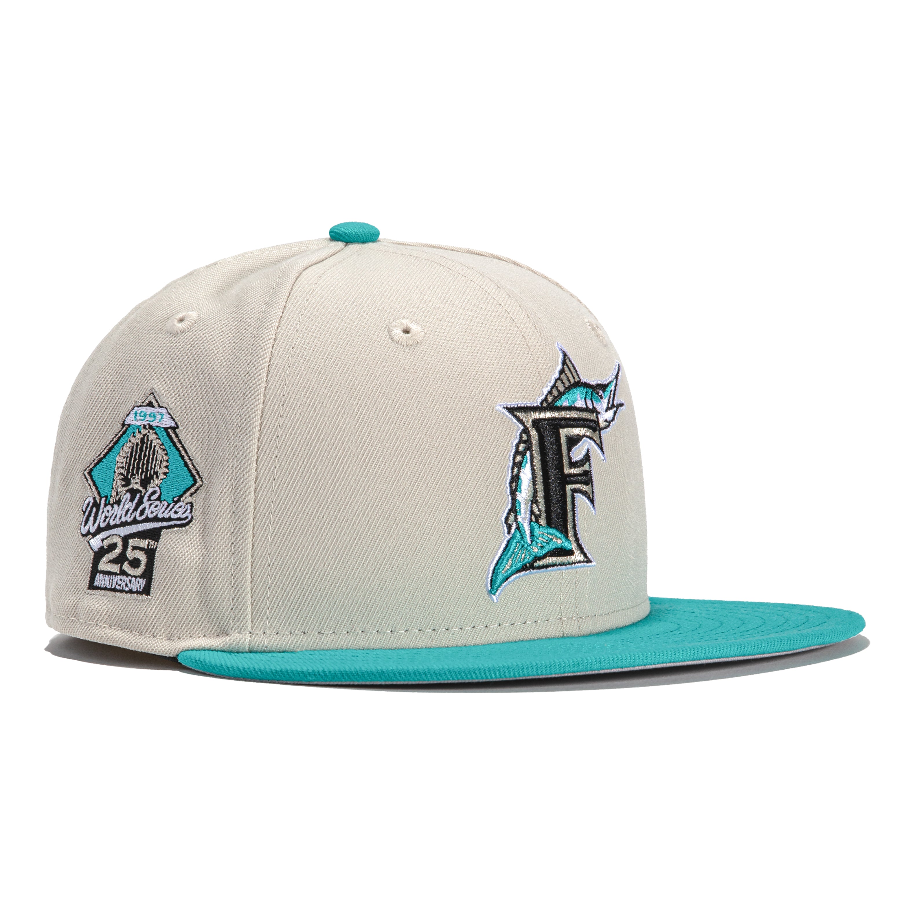 New Era 59FIFTY Miami Marlins 10th Anniversary Patch Jersey Hat- Teal, Black Teal/Black / 7 3/8