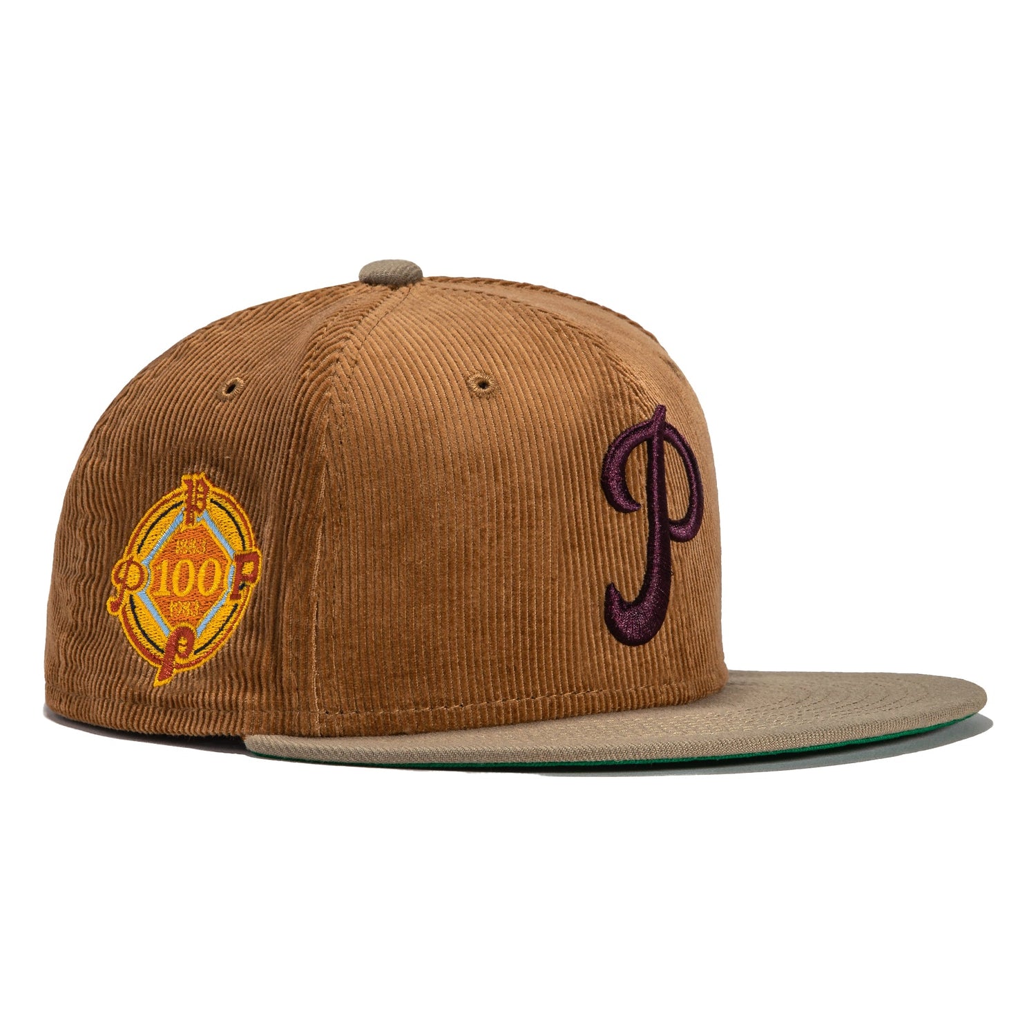 Philadelphia Baseball Hat Khaki Maroon 100th Anniversary New Era 59FIFTY Fitted Khaki | Maroon / Ultra Blue | Snow White / 7 1/8