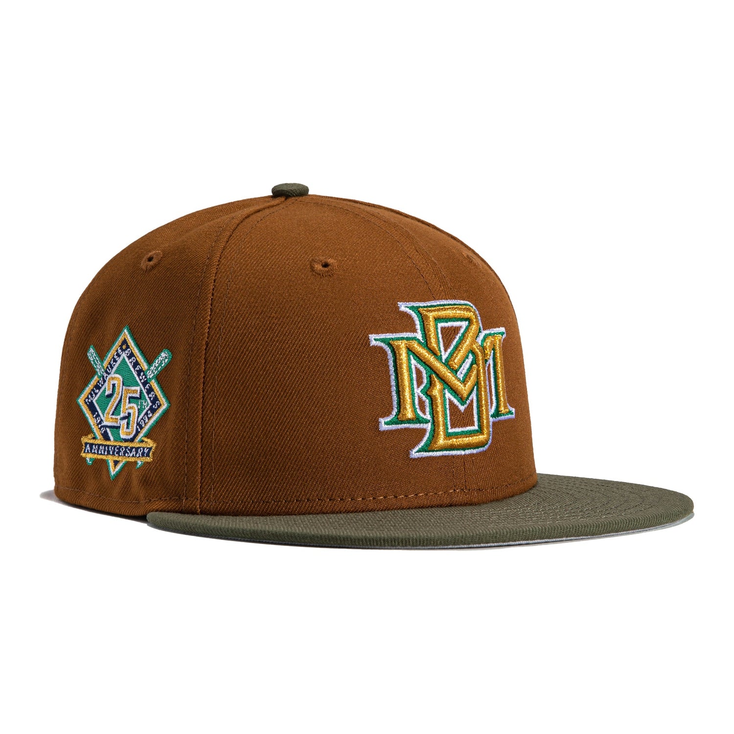 New Era 59FIFTY Earthtone Milwaukee Brewers 25th Anniversary Patch Hat - Khaki, Olive Khaki/Olive / 7 1/2