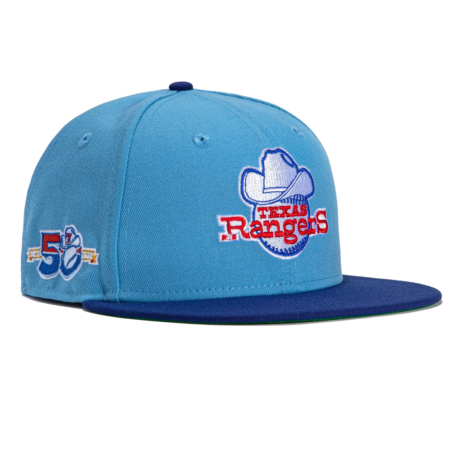 New Era 59FIFTY Texas Rangers 50th Anniversary Patch Hat - Light Blue, Royal Light Blue/Royal / 7 1/8