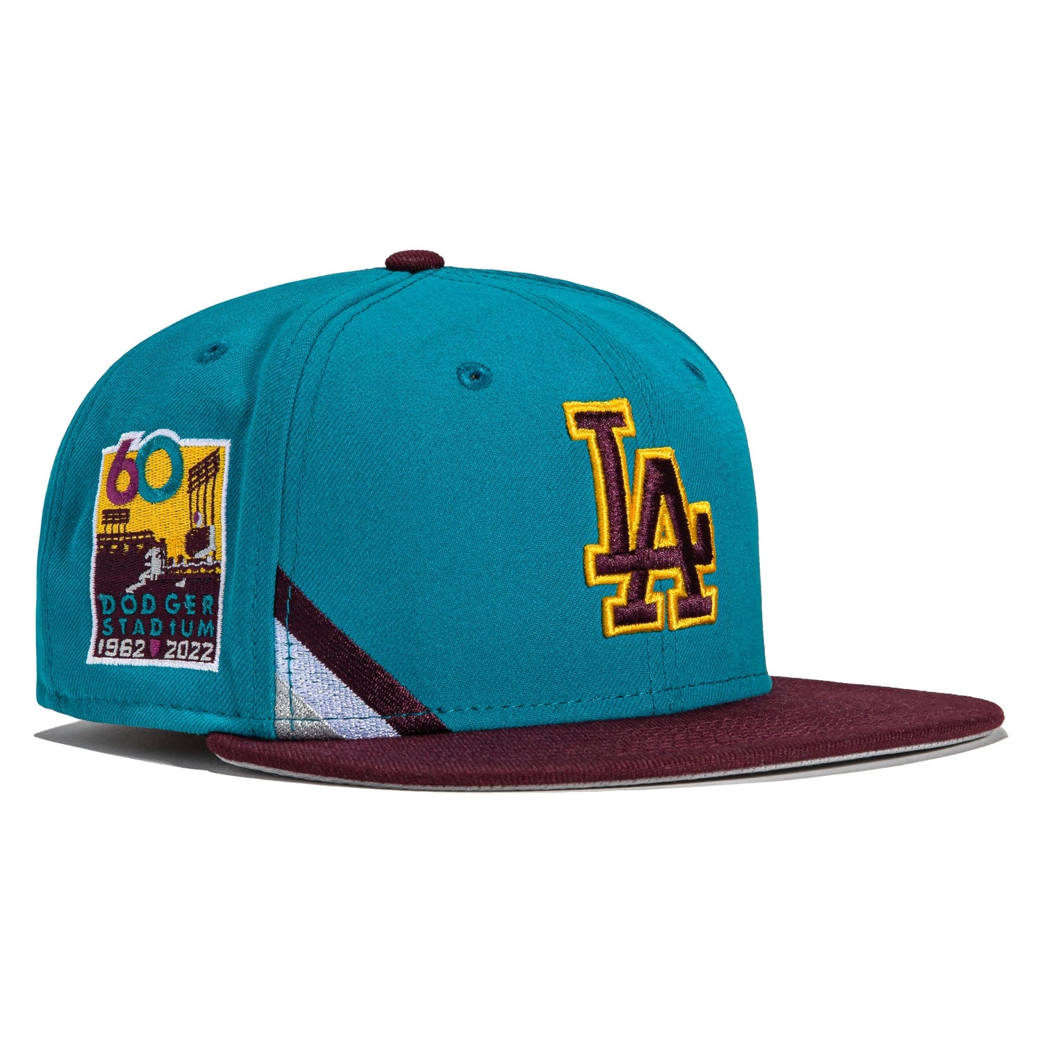 (City Connect Colors) San Diego Padres New Era MLB 59FIFTY 5950 Fitted Cap  Hat White Crown Teal Visor Teal/Magenta/Yellow 40th Anniversary Side Patch