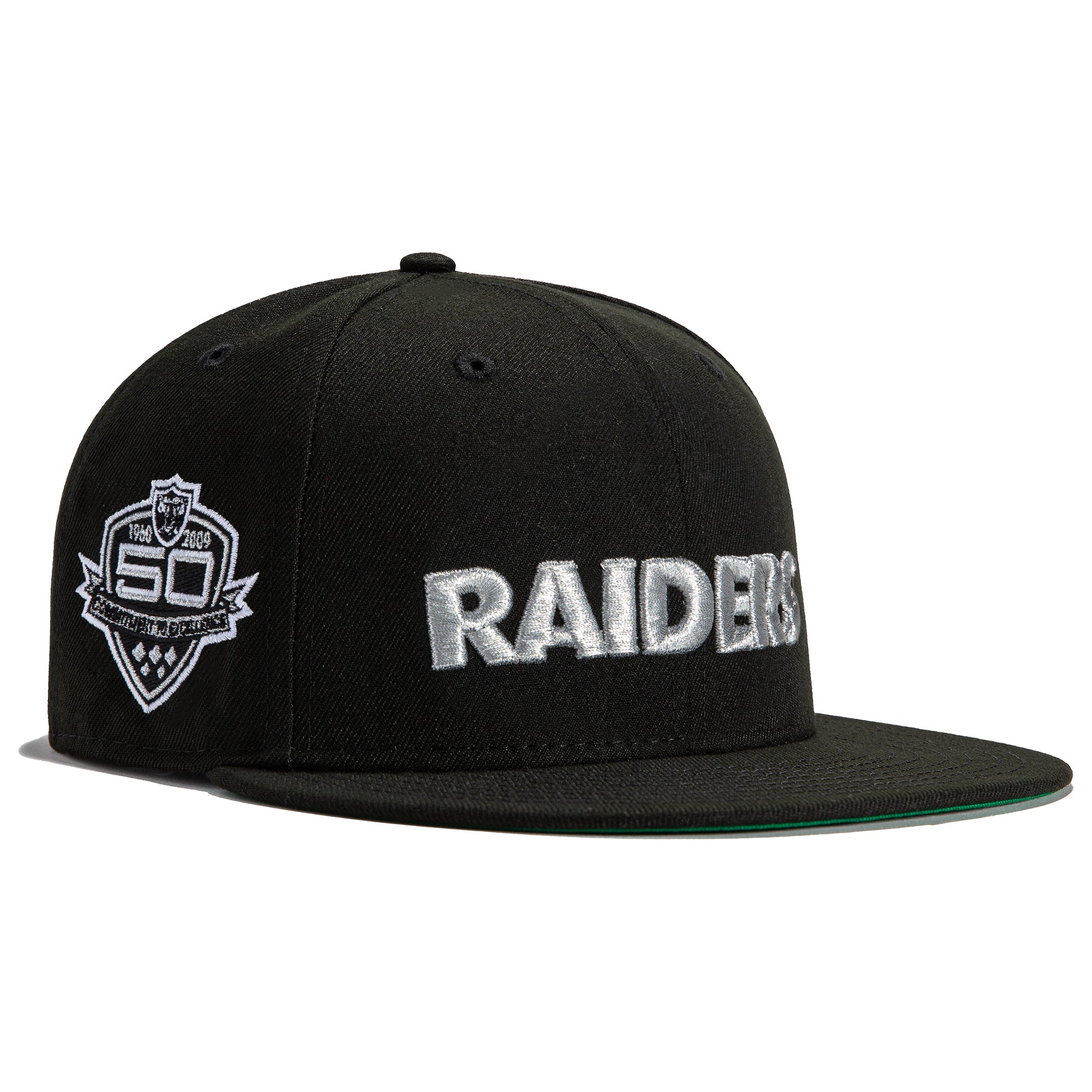 Las Vegas Raiders Stone Two Tone Corduroy Bill 50th Anniversary Patch Gray  UV 59FIFTY Fitted Hat