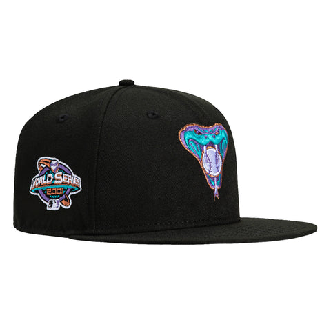 New Era 59Fifty Arizona Diamondbacks 2001 World Series Patch Snakehead Hat - Black, Teal, Purple, Metallic Copper