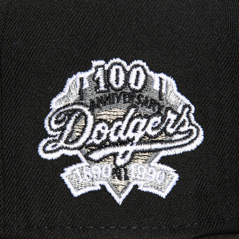 New Era 59Fifty Los Angeles Dodgers 100th Anniversary Patch Hat - Black, Metallic Silver