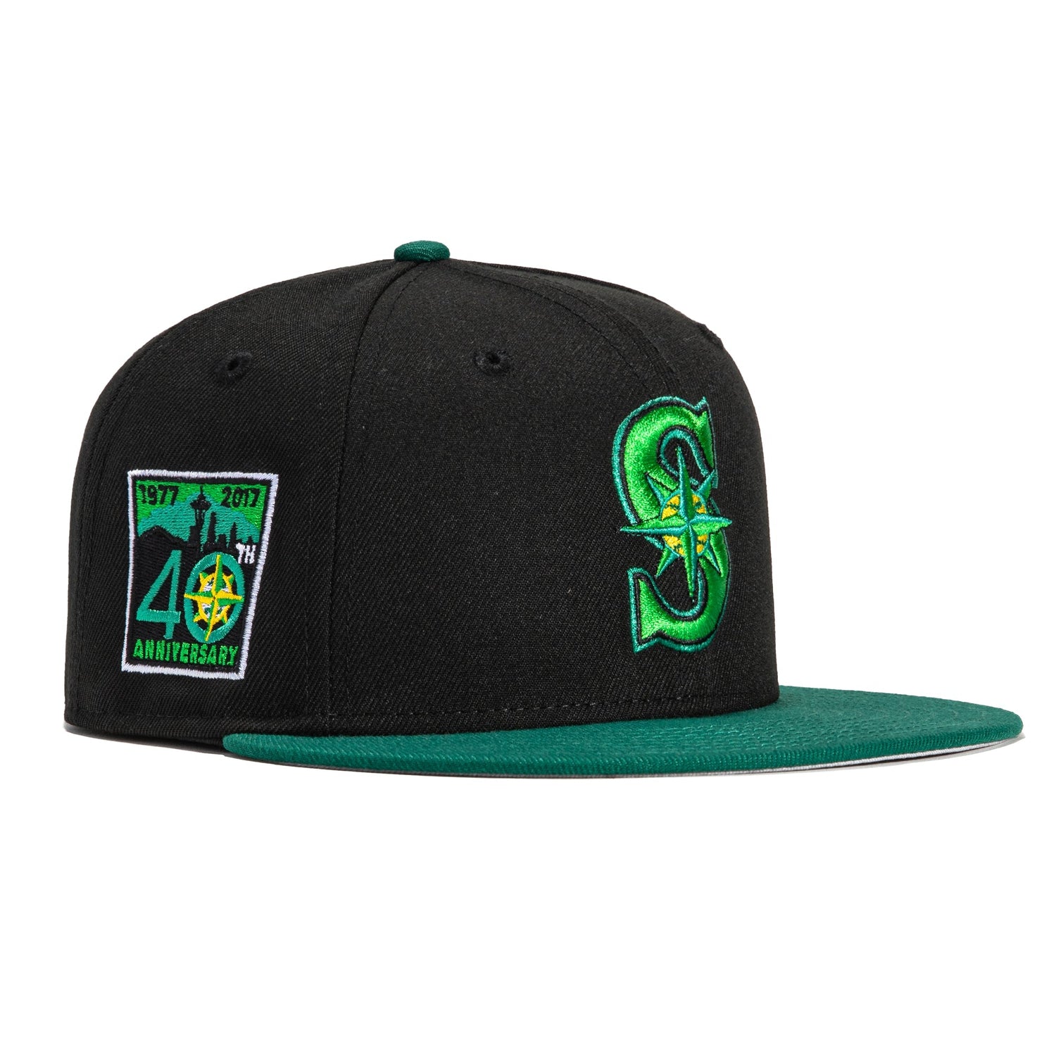 New Era Seattle Mariners Glow My God 40th Anniversary Patch Logo Hat Club Exclusive 59Fifty Fitted Hat Black