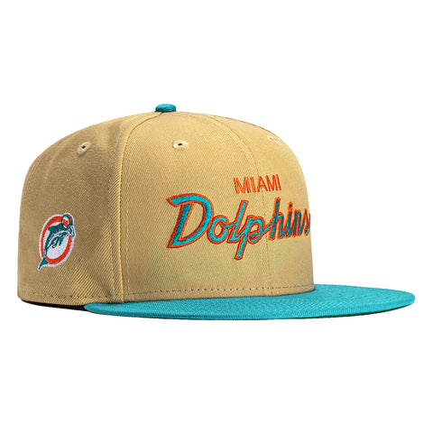 New Era 59Fifty Vegas Dome Miami Dolphins Retro Script Hat- Tan