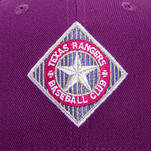 New Era 59Fifty Texas Rangers Stadium Patch Script Hat - Purple, White