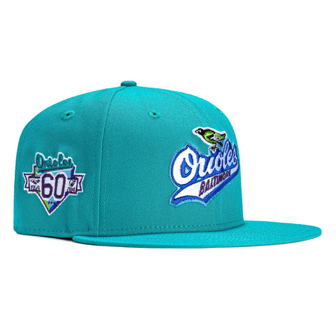 New Era 59Fifty Baltimore Orioles 60th Anniversary Stadium Patch Logo Hat - Teal, Royal, Purple