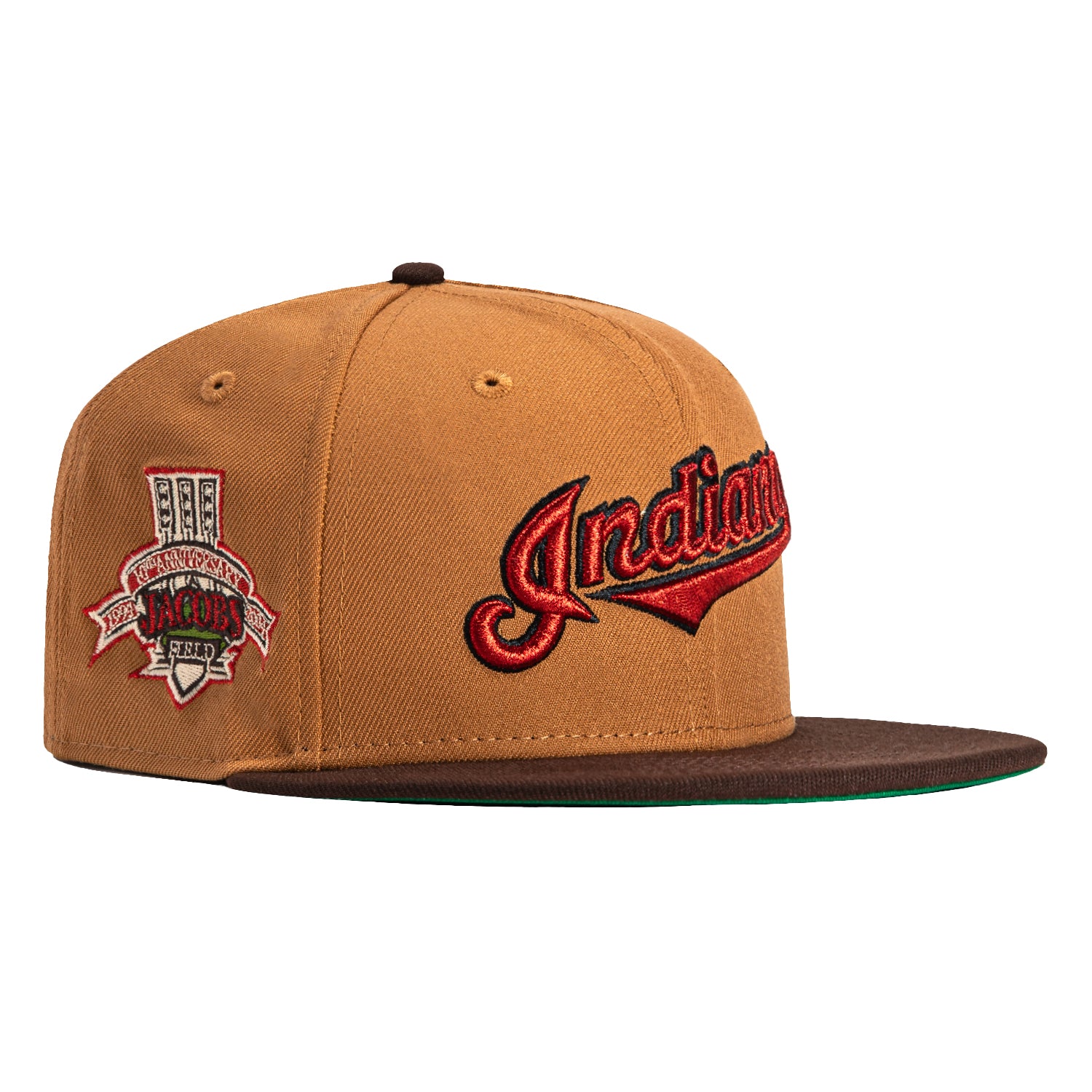 New Era 59Fifty Cleveland Indians Jacobs Field Patch Script Hat - Khak