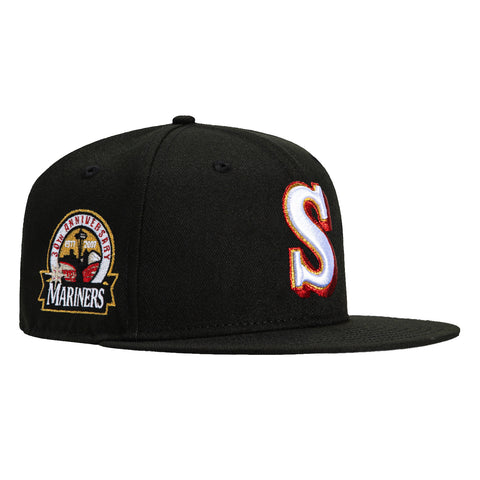 New Era 59Fifty Seattle Mariners 30th Anniversary Patch Hat - Black, White, Metallic Gold