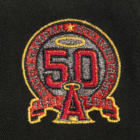 New Era 9Forty A-Frame Los Angeles Angels 50th Anniversary Patch Upside Down Snapback Hat - Black, Red