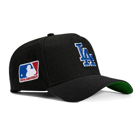 New Era 9Forty A-Frame Los Angeles Dodgers MLB 100th Anniversary Patch Snapback Hat - Black, Royal