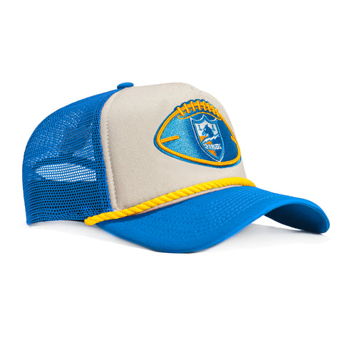 New Era 9Forty A-Frame 2024 Sideline Los Angeles Chargers Trucker Snapback Hat - White, Light Blue