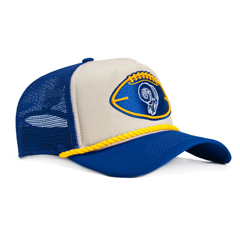 New Era 9Forty A-Frame 2024 Sideline Los Angeles Rams Trucker Snapback Hat - White, Royal