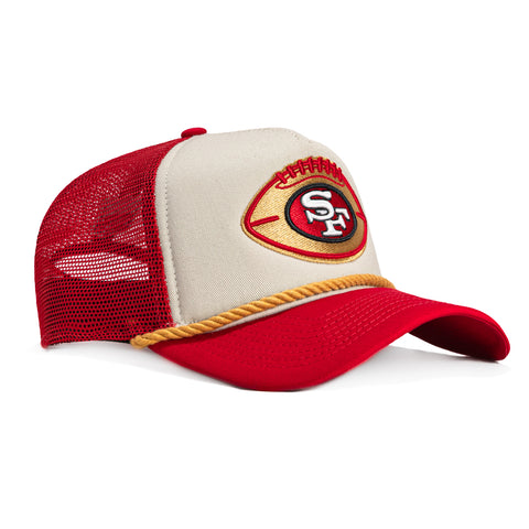 New Era 9Forty A-Frame 2024 Sideline San Francisco 49ers Trucker Snapback Hat - White, Red