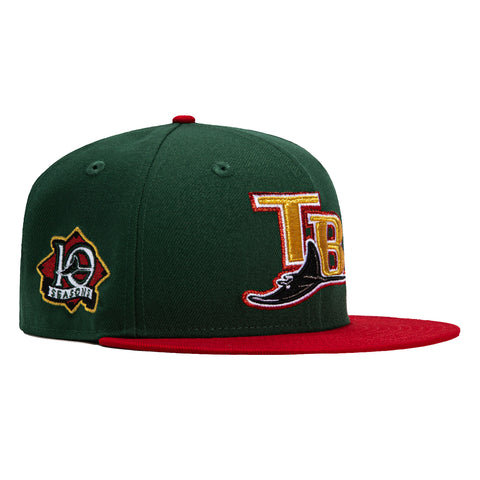 New Era 59Fifty Tampa Bay Rays 10th Anniversary Patch Word Hat - Green, Red