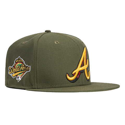 New Era 59Fifty Atlanta Braves 1996 World Series Patch Shadow Hat - Olive, Metallic Gold, Red