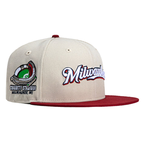 New Era 59Fifty Milwaukee Brewers County Stadium Patch Script Hat - Stone, Brick