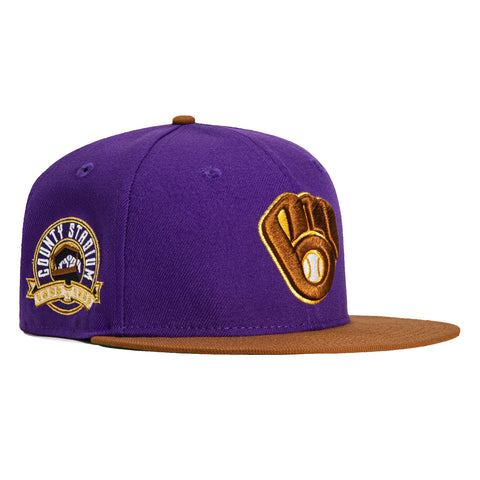 New Era 59Fifty Inevitable Milwaukee Brewers County Stadium Patch Hat - Purple, Khaki