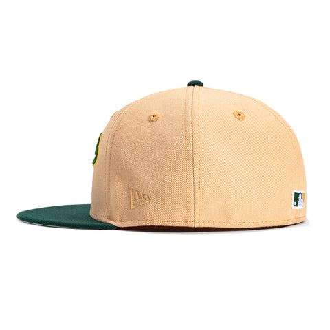 New Era 59Fifty Oakland Athletics Rickey Henderson Field Patch Script Hat - Khaki, Green