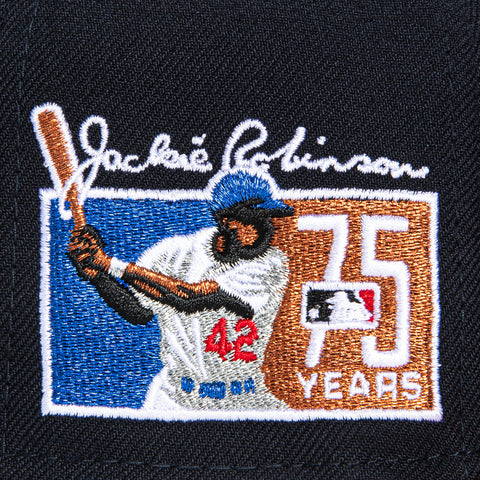 New Era 59Fifty Barbershop Brooklyn Dodgers Jackie Robinson 75th Anniversary Patch Hat - Navy, Burnt Orange