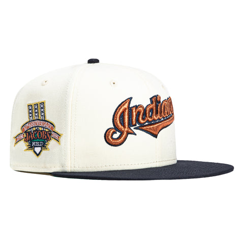 New Era 59Fifty Barbershop Cleveland Guardians Jacobs Field Patch Script Hat - White, Navy, Metallic Copper