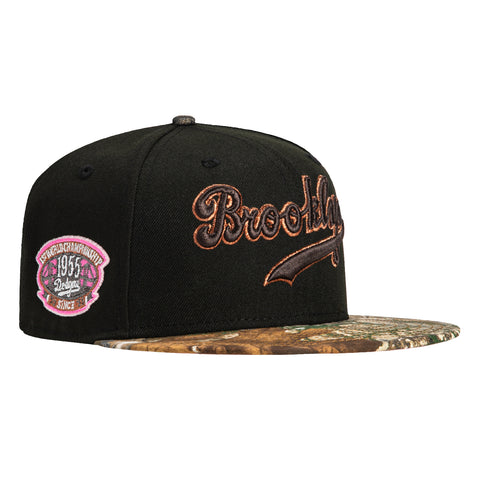 New Era 59Fifty Brooklyn Dodgers 1955 World Series Patch Script Hat - Black, Realtree