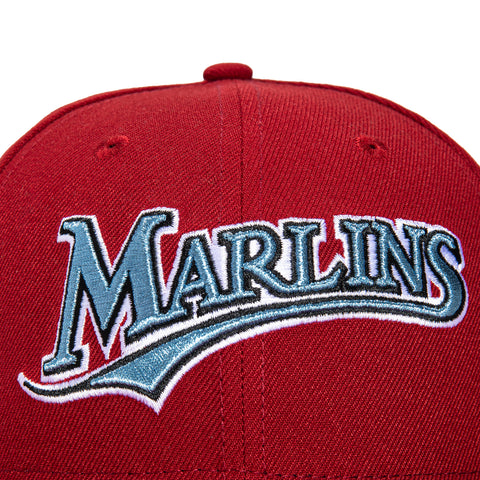 New Era 59Fifty Miami Marlins 2003 World Series Patch Word Hat - Brick, Light Blue