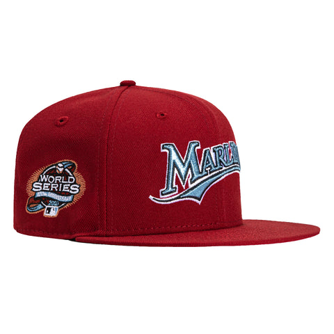 New Era 59Fifty Miami Marlins 2003 World Series Patch Word Hat - Brick, Light Blue