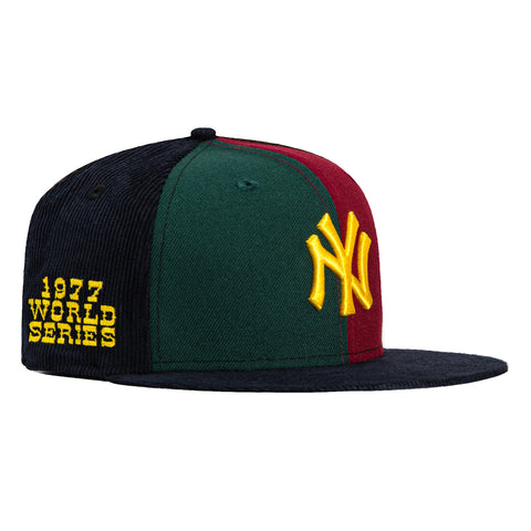 New Era 59Fifty Corduroy New York Yankees 1977 World Series Patch Pinwheel Hat - Green, Cardinal, Brown, Navy