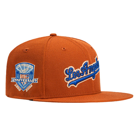 New Era 59Fifty Los Angeles Dodgers 50th Anniversary Patch Script Hat - Burnt Orange, Royal, Metallic Copper