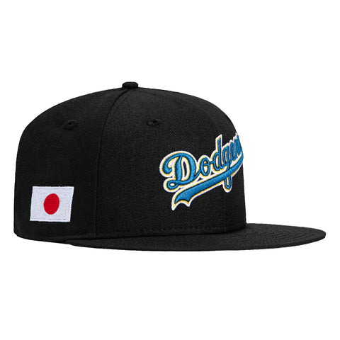 New Era 59Fifty Los Angeles Dodgers Japan Flag Patch Word Hat - Black, Royal, Metallic Gold