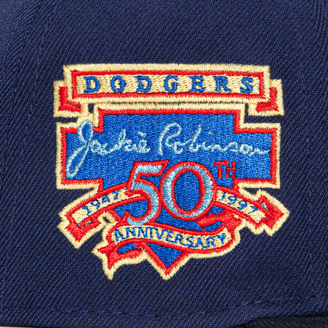 New Era 59Fifty Los Angeles Dodgers Jackie Robinson 50th Anniversary Patch Script Hat - Light Navy, Navy