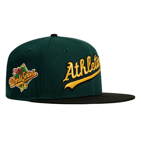 New Era 59Fifty Oakland Athletics 1989 World Series Patch Script Hat - Green, Black, Metallic Gold