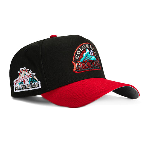 New Era 59Fifty A-Frame Colorado Rockies 1998 All Star Game Patch Logo Hat - Black, Red, Teal