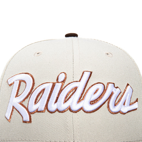 New Era 59Fifty Las Vegas Raiders 1981 Super Bowl Patch Script Hat - Stone, Brown, Metallic Copper