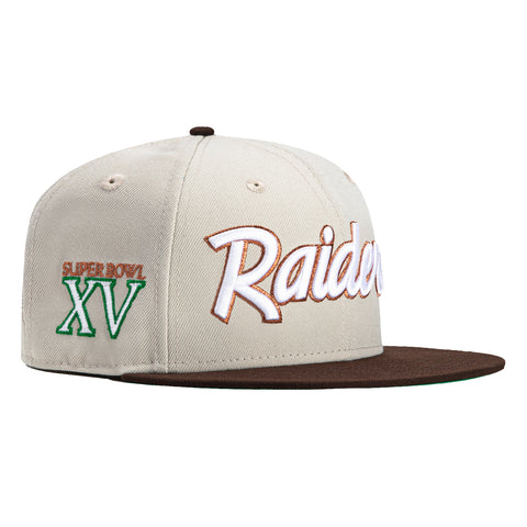 New Era 59Fifty Las Vegas Raiders 1981 Super Bowl Patch Script Hat - Stone, Brown, Metallic Copper