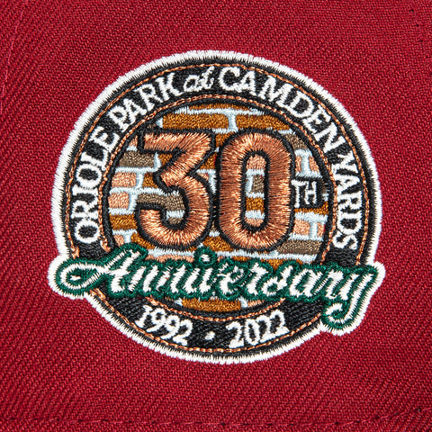 New Era 59Fifty Brick by Brick Baltimore Orioles 30th Anniversary Stadium Patch Script Hat - Cardinal, Green